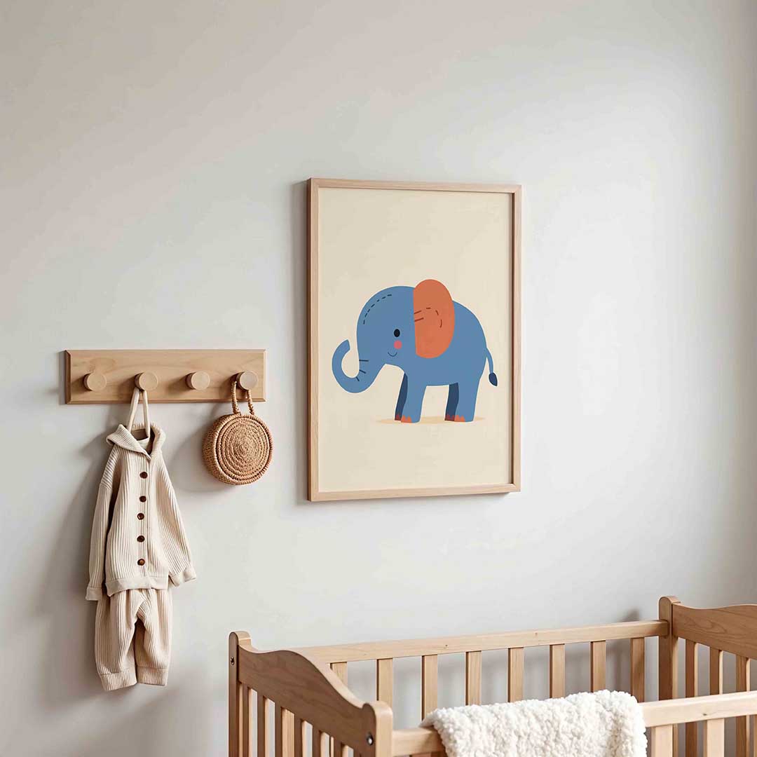 Blauwe olifant – kinderposter in staand formaat