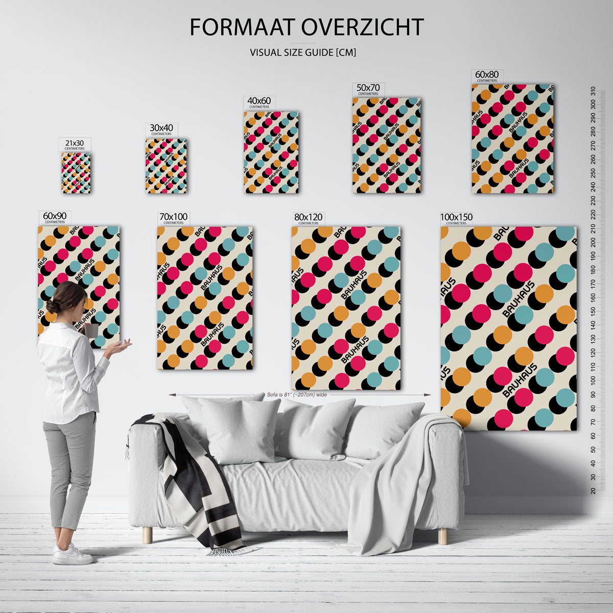 Cirkelritme en kleur – geometrische poster in Bauhaus-stijl van WallArtistic