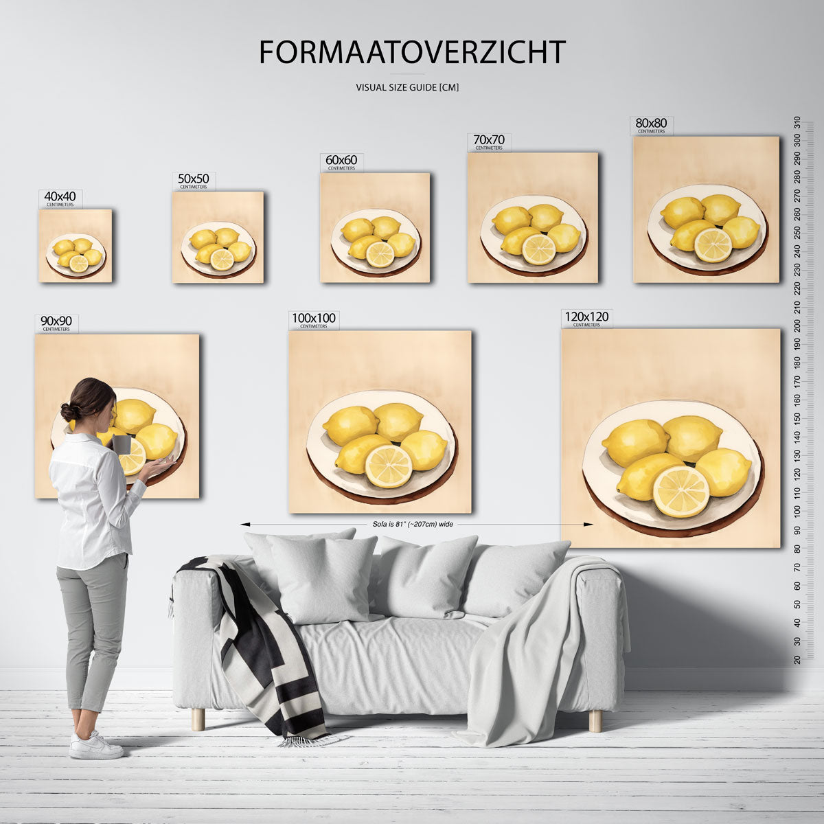 Citroenen op bord – vierkante muurposter voor keuken of eethoek