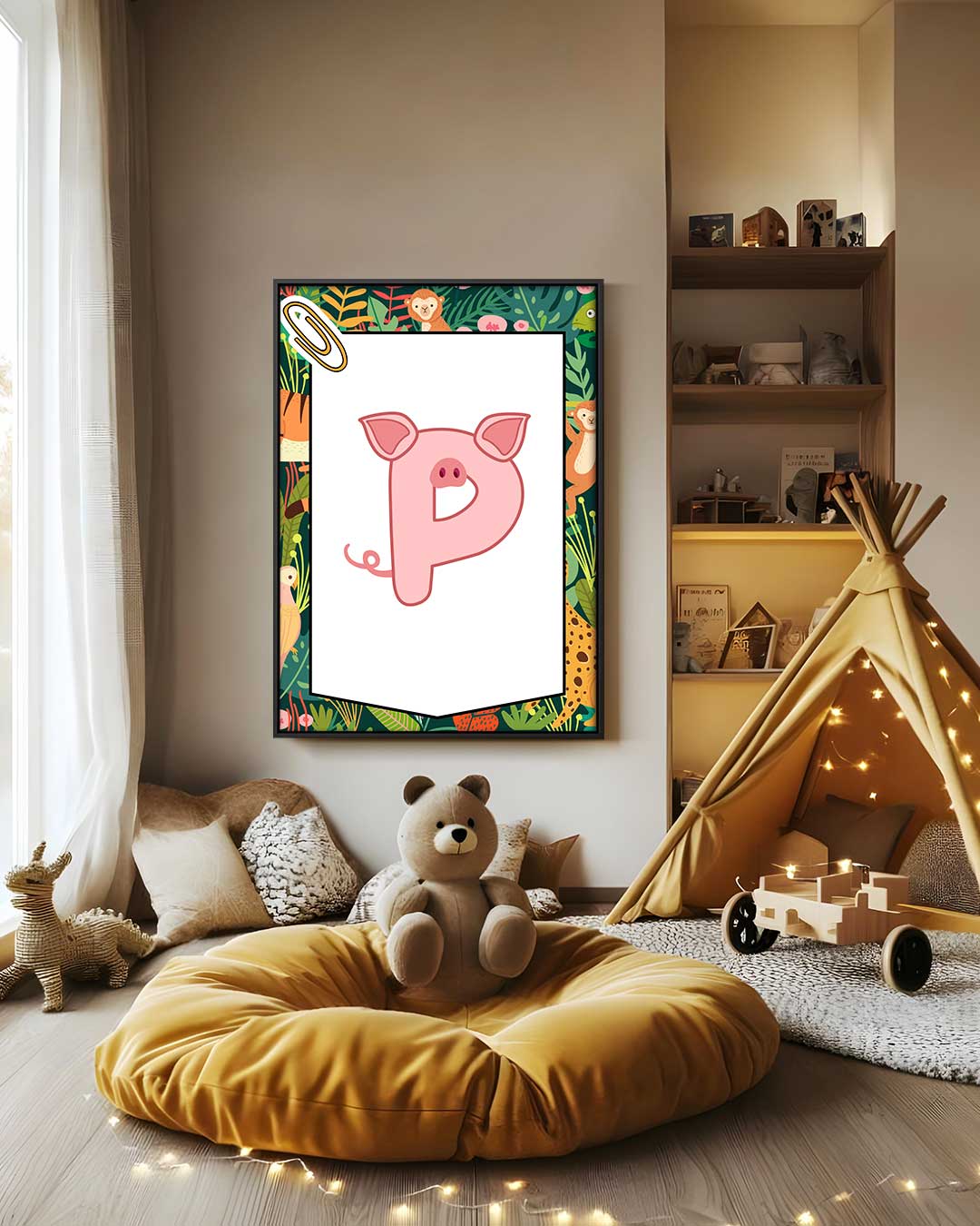 Kinderposter Alfabet Dieren P – staand kunstwerk voor modern interieur
