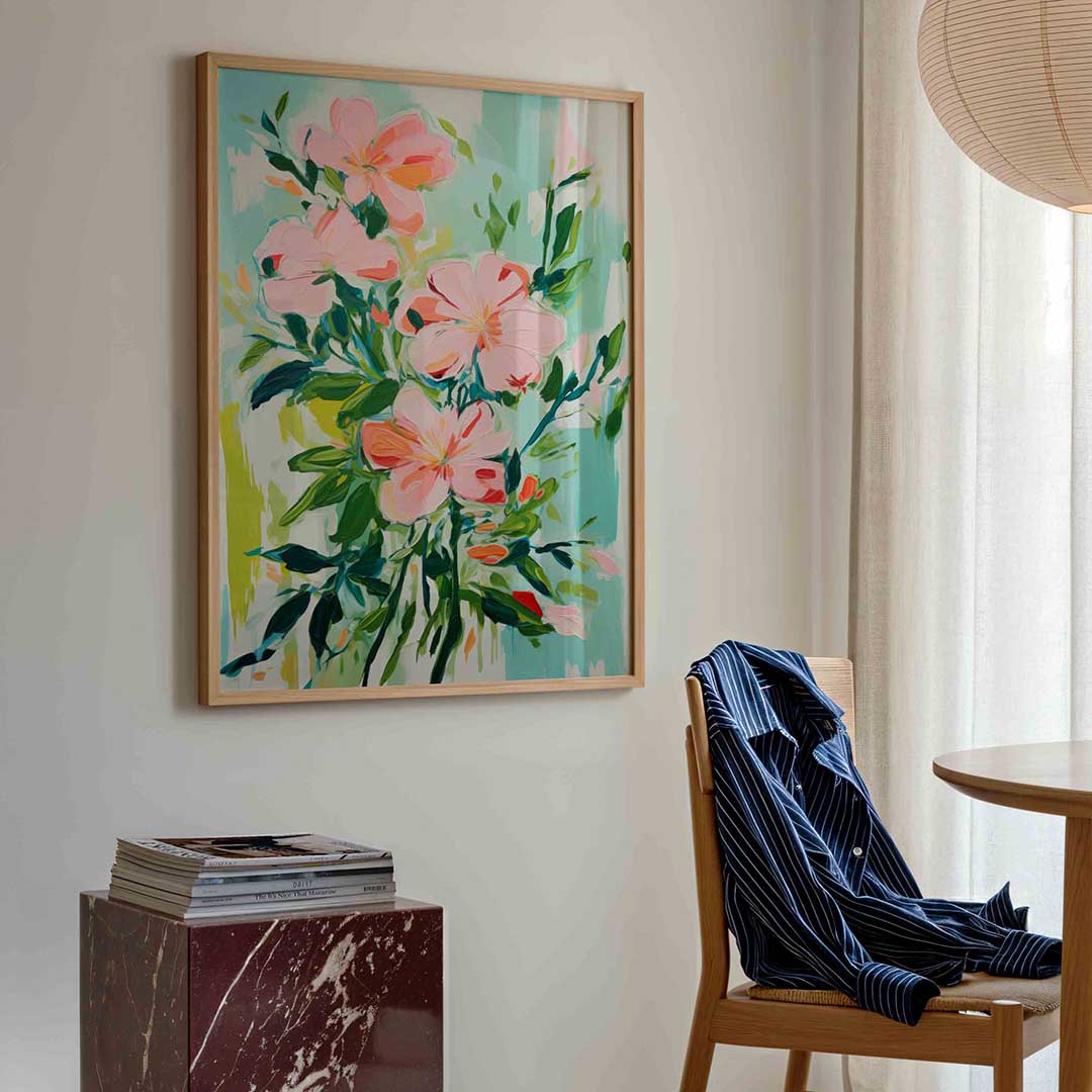 Bloemen en bladeren – kleurrijke illustratie poster in staand formaat