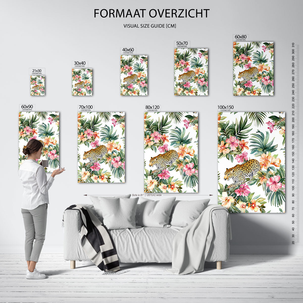 Luipaard en bloemen – staande muurposter met dierenthema