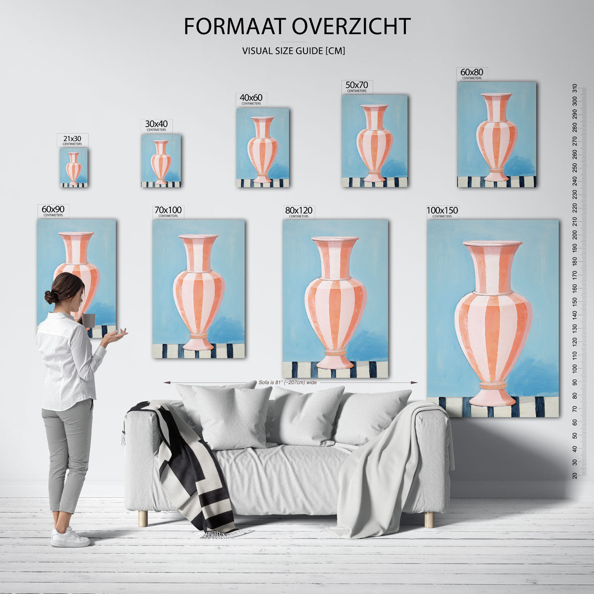 Gestreepte vaas – staande muurposter met botanisch thema