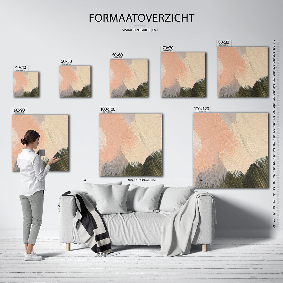 Kleurencompositie kunstwerk – dit werk toont vloeiende penseelstreken in zachte tinten, met een harmonieuze balans tussen