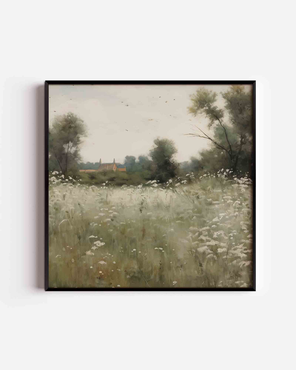 Landschap met bloemen – vintage vierkante poster als wanddecoratie