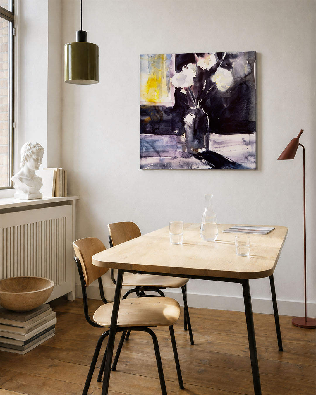 Expressieve bloemen kunstwerk – vierkante wanddecoratie – dit kunstwerk toont een dynamische compositie van bloemen in een
