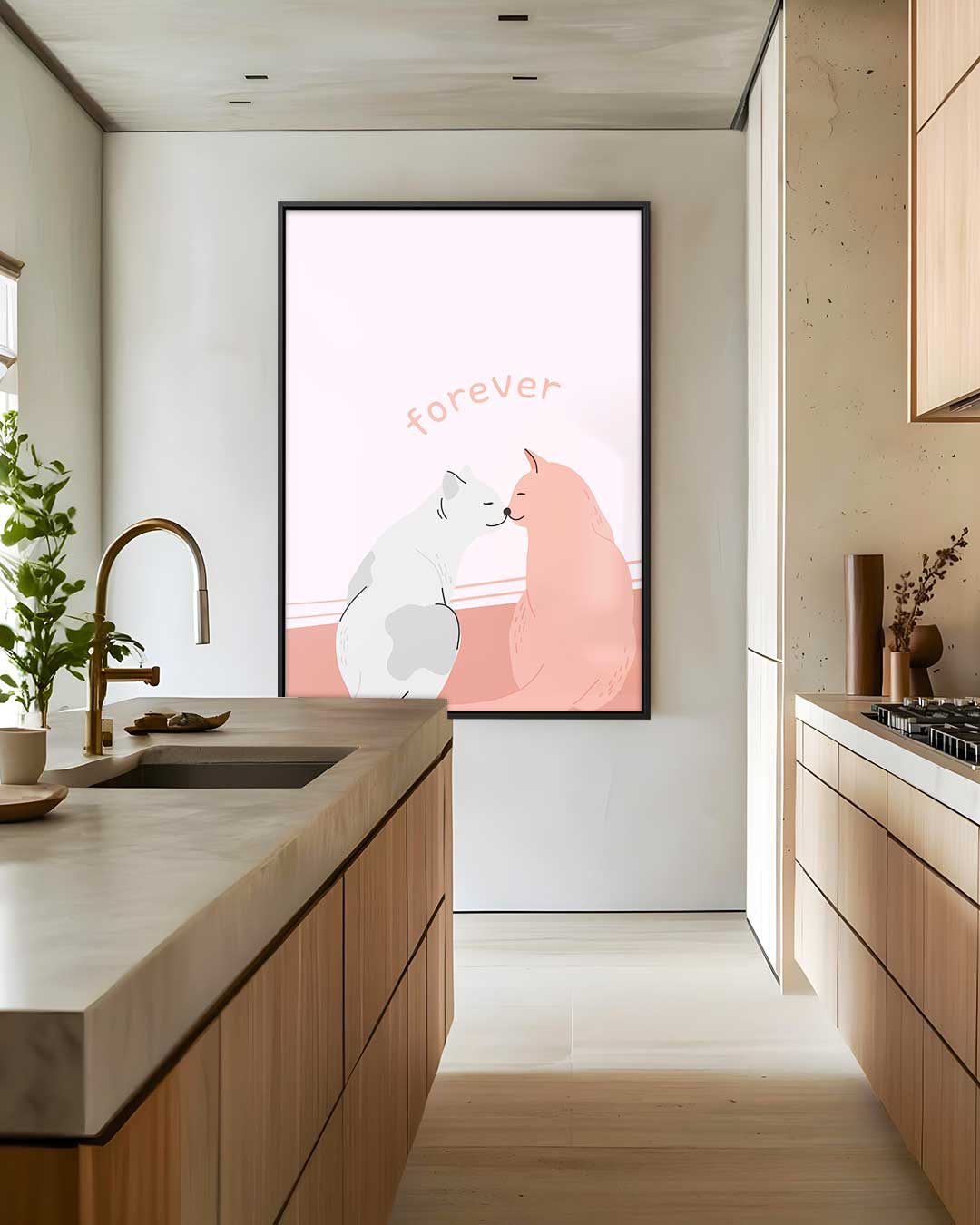 Liefdevolle Katten Illustratie – dibond wanddecoratie in staand formaat