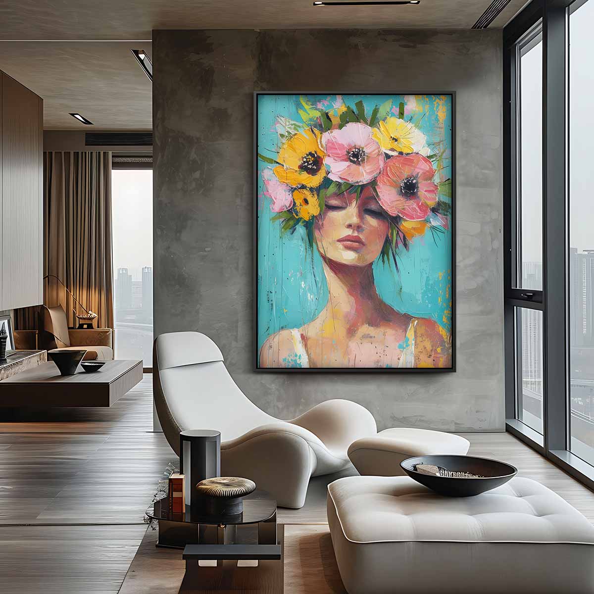 Bloemenpracht Portret – staande wandkunst voor woonkamer of interieur