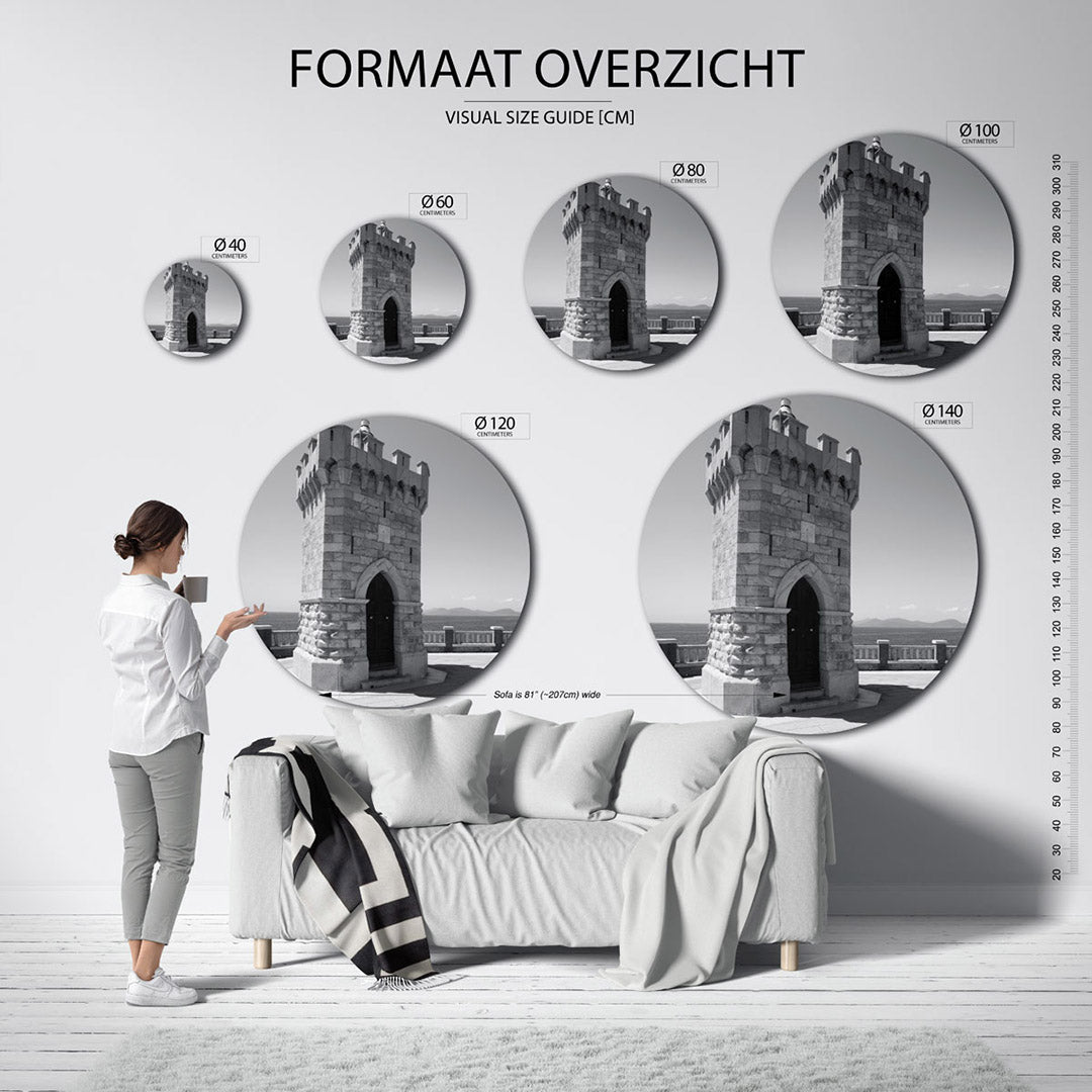 Toren aan zee – ronde wanddecoratie met fotografie