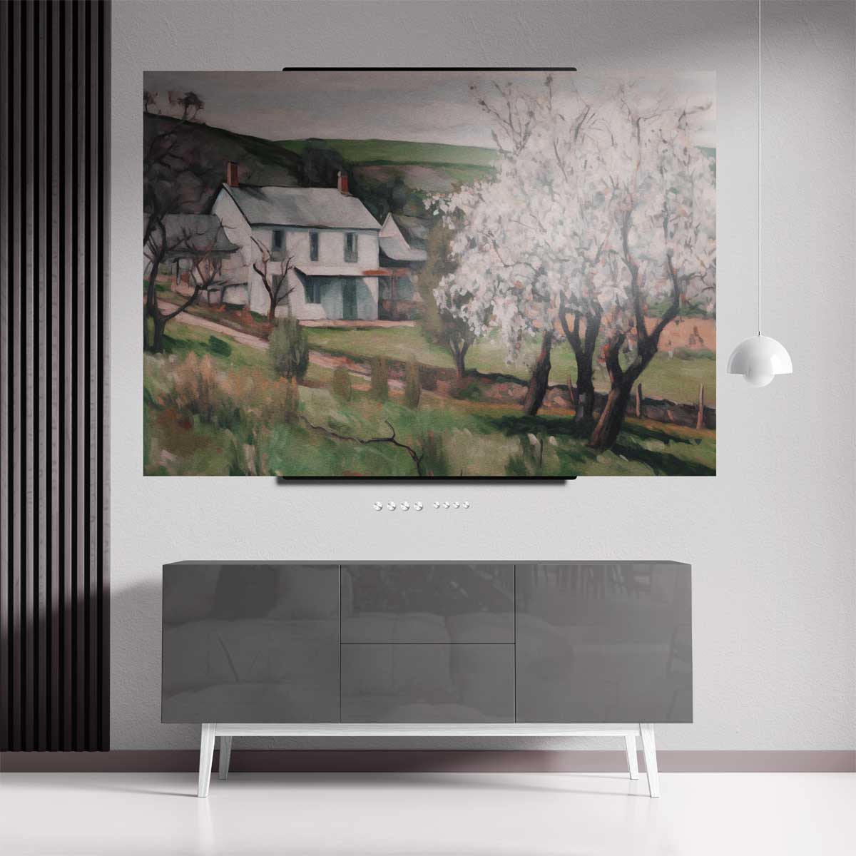Lentehuis met Bloesem – staande wandkunst voor woonkamer of interieur