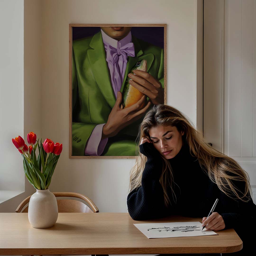 Vrolijke Retro Stijlvisie – staande muurposter voor een modern interieur