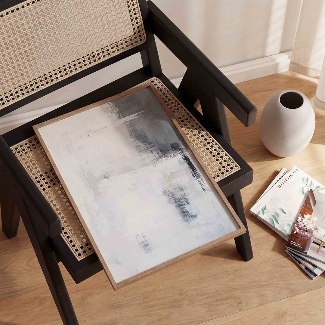 Abstracte grijze en witte – abstracte wandkunst als portret poster