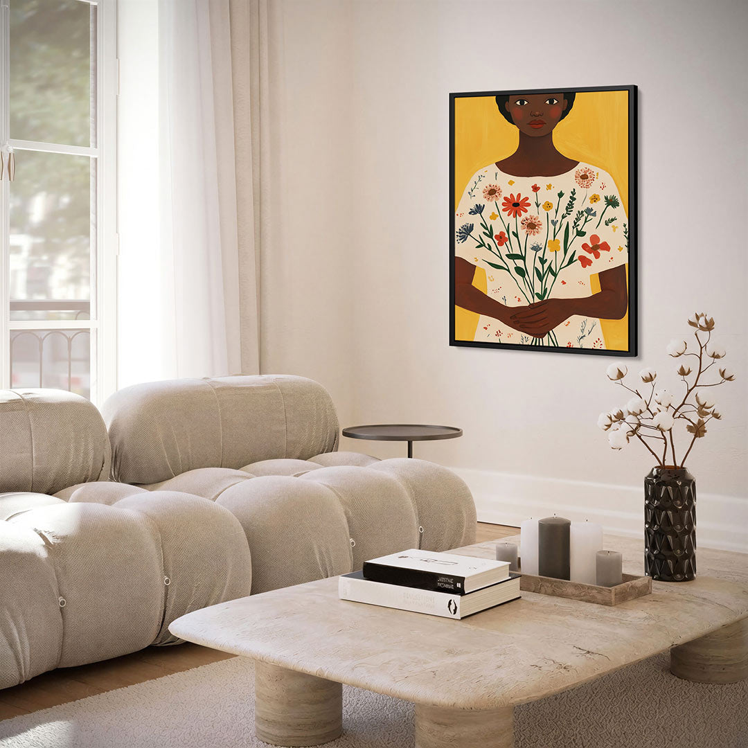 Bloemenportret vrouw – staand wanddecoratie kunstwerk