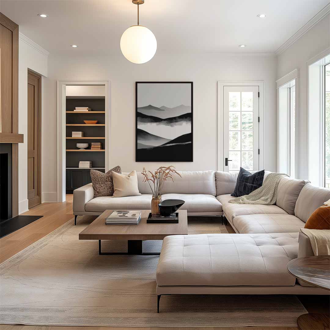 Sereen Landschap in Zwart & Wit – staand kunstwerk voor modern interieur