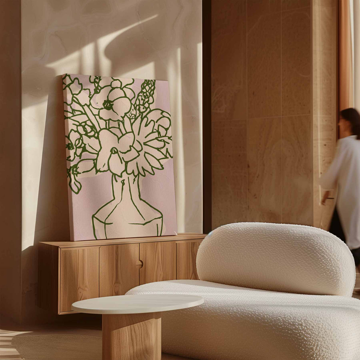 Bloemenpracht in Lijnkunst – canvas wanddecoratie in portret formaat