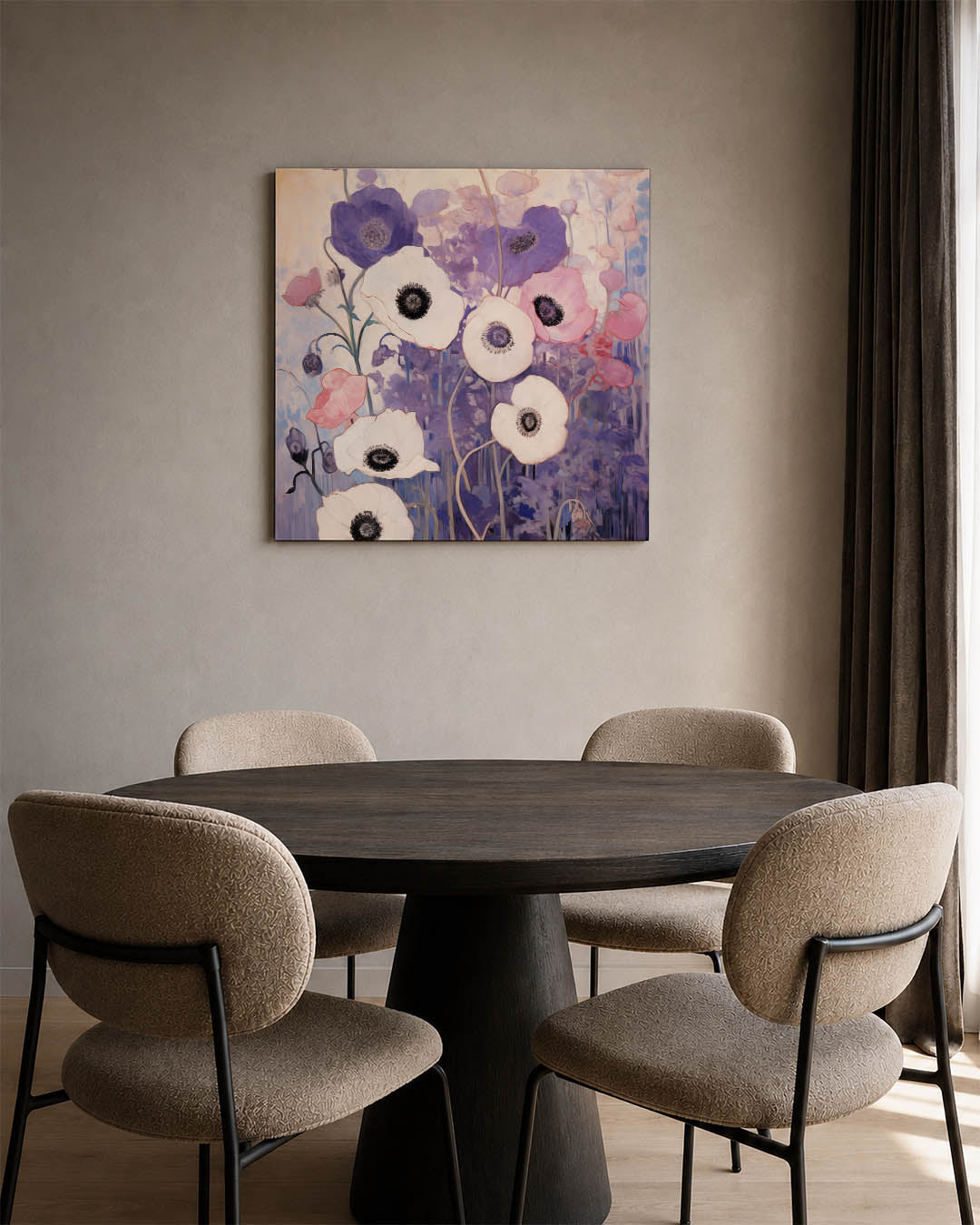 Bloemrijke harmonie kunstwerk – derde productweergave – dit kunstwerk toont een levendig samenspel van bloemen in zachte