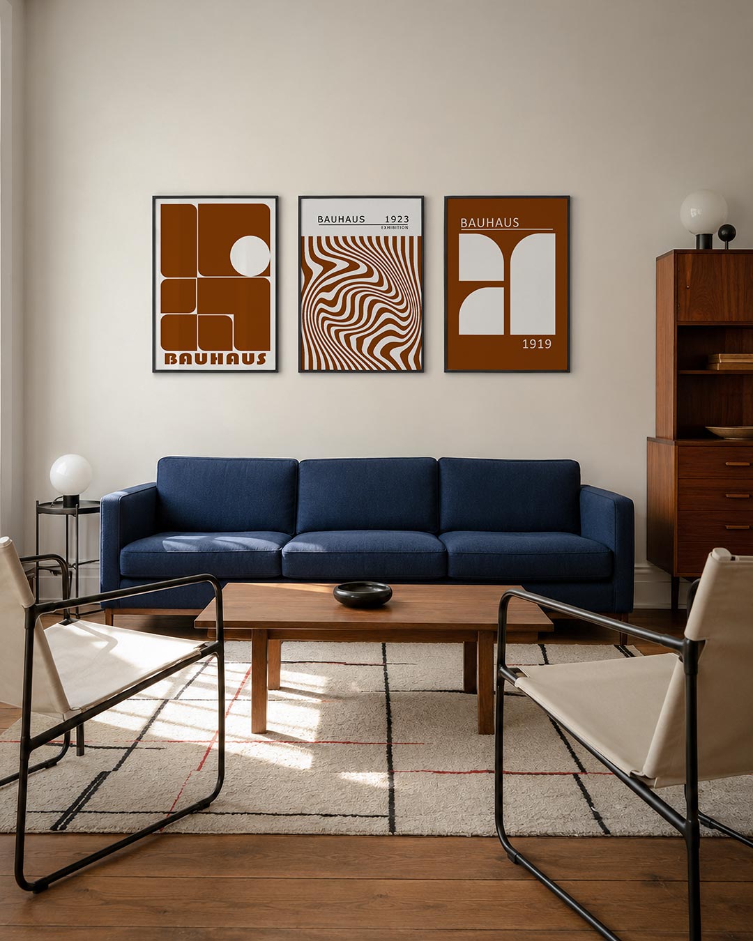 Vormen en vlakken driedelige posterset – deze posterset in drie delen toont een harmonie van bruine rechthoeken en een witte