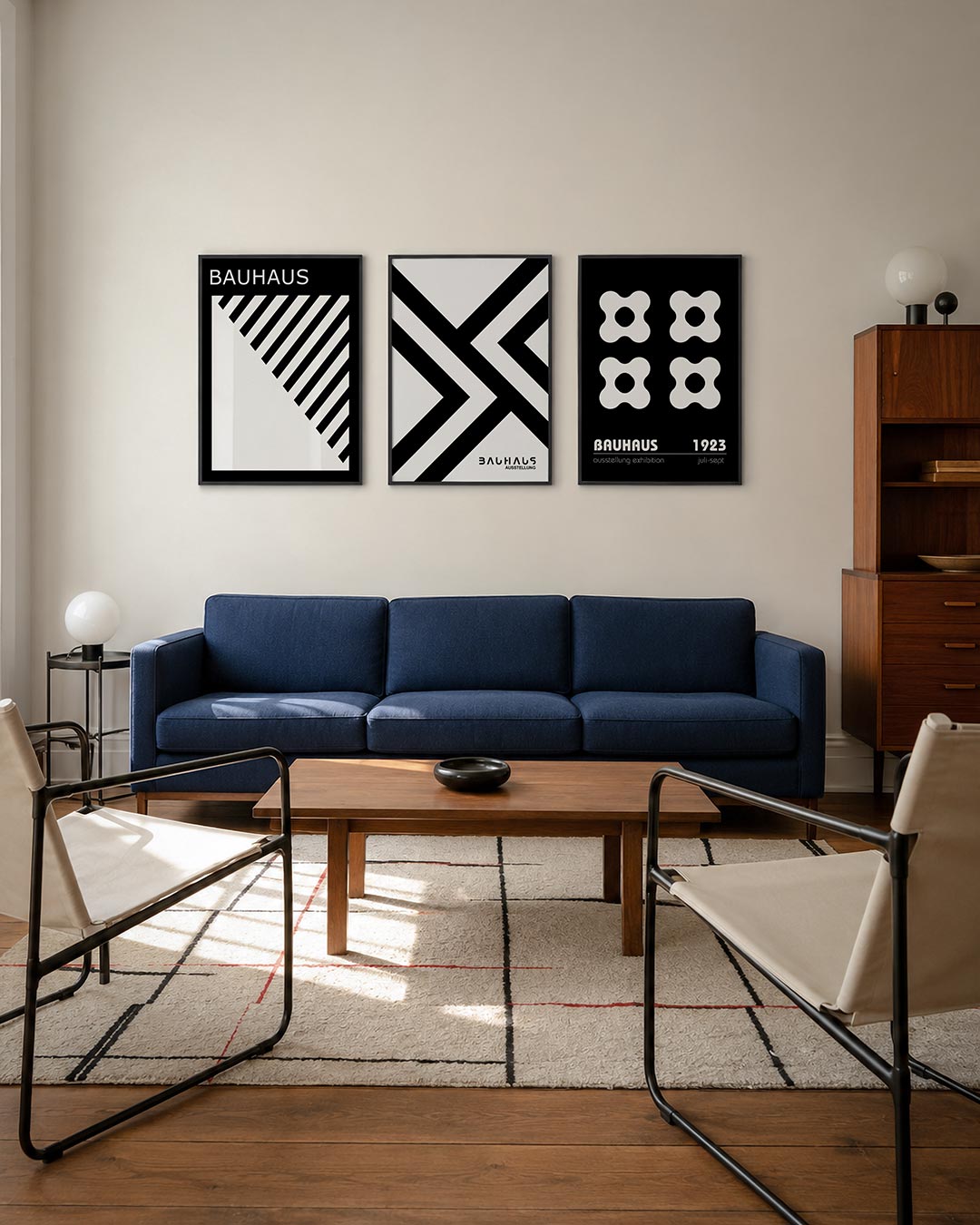 Zwart wit lijnenspel driedelige posterset – deze posterset in drie delen toont een dynamisch lijnenspel van diagonale zwarte