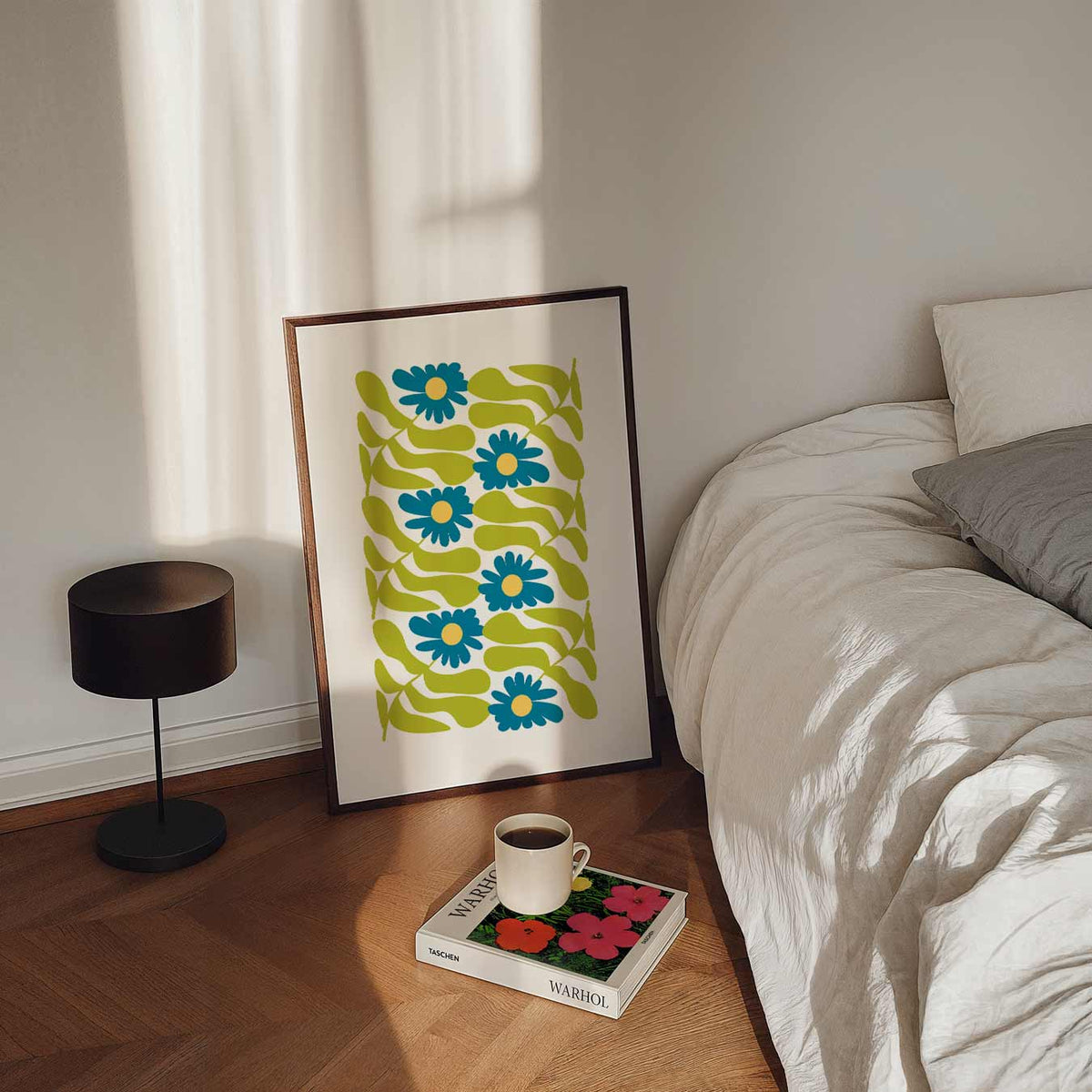 Bloemenpracht in Blauw en Groen – staande bloemen wanddecoratie van WallArtistic