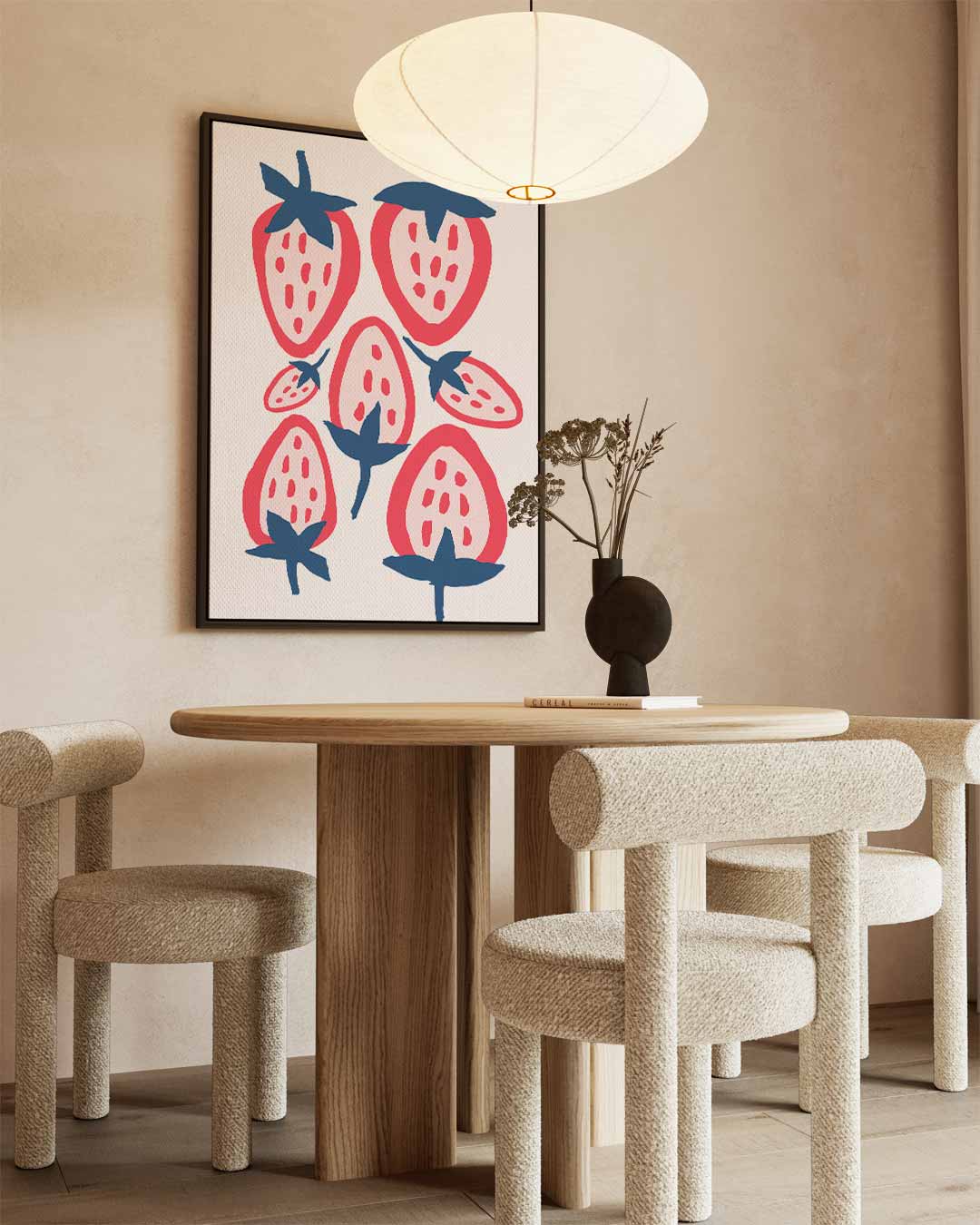 Mooie Aardbeien Patroon – canvas wanddecoratie in portret formaat