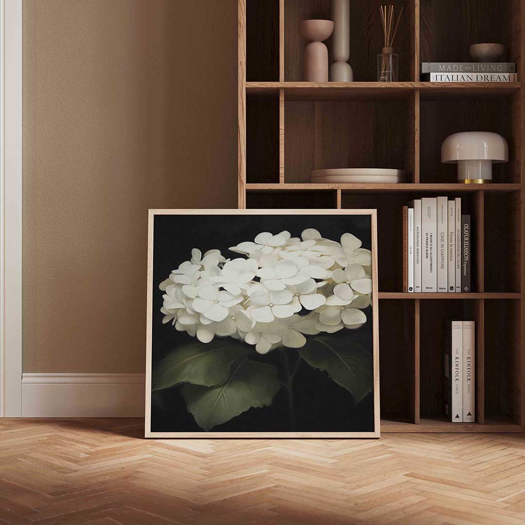 Witte bloemen – vierkante vintage wanddecoratie van WallArtistic