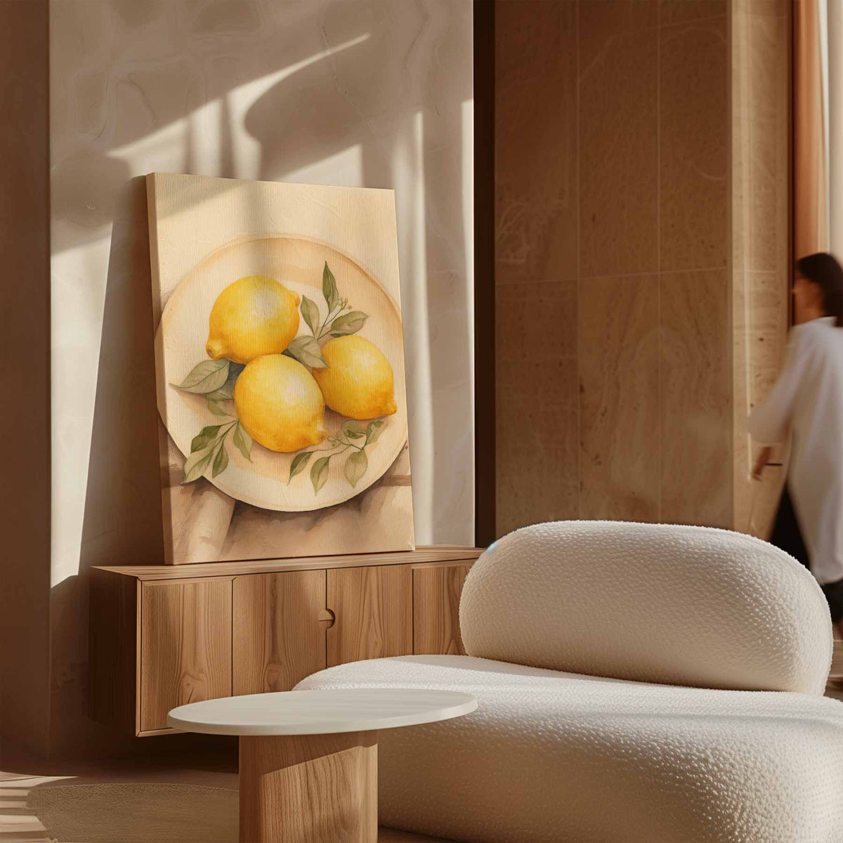 Zonnige Citroenen op Bord – staand kunstwerk voor modern interieur