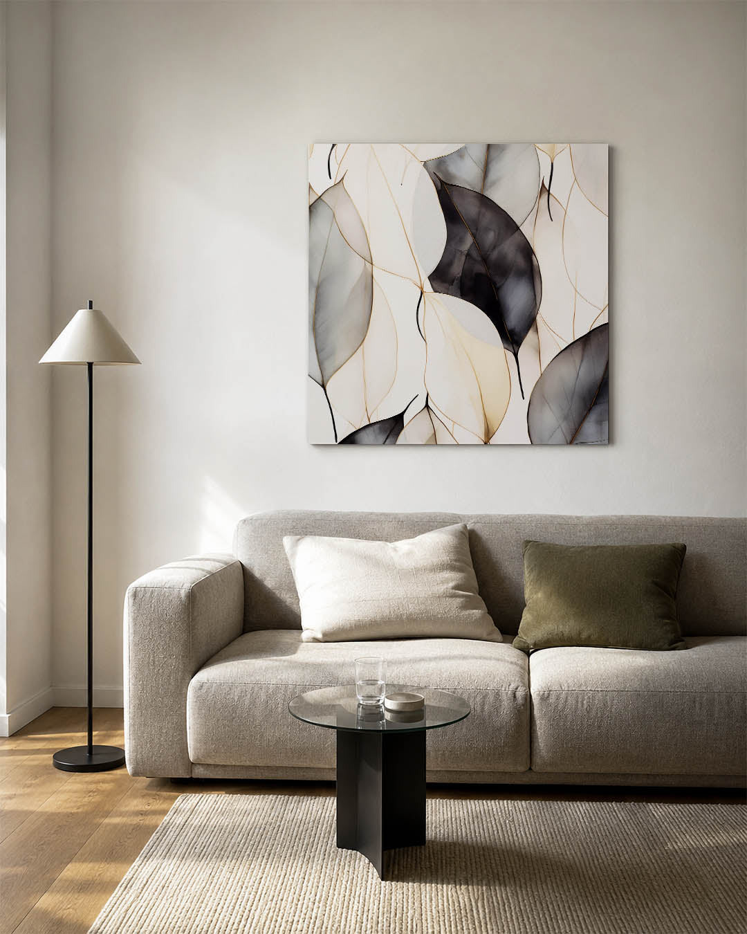 Organische vormen kunstwerk – vierkante wanddecoratie – dit werk toont een harmonie van vloeiende lijnen en overlappende
