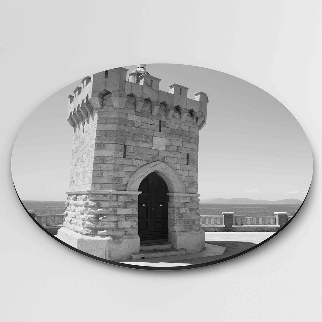 Toren aan zee – muurcirkel fotografie als moderne wanddecoratie