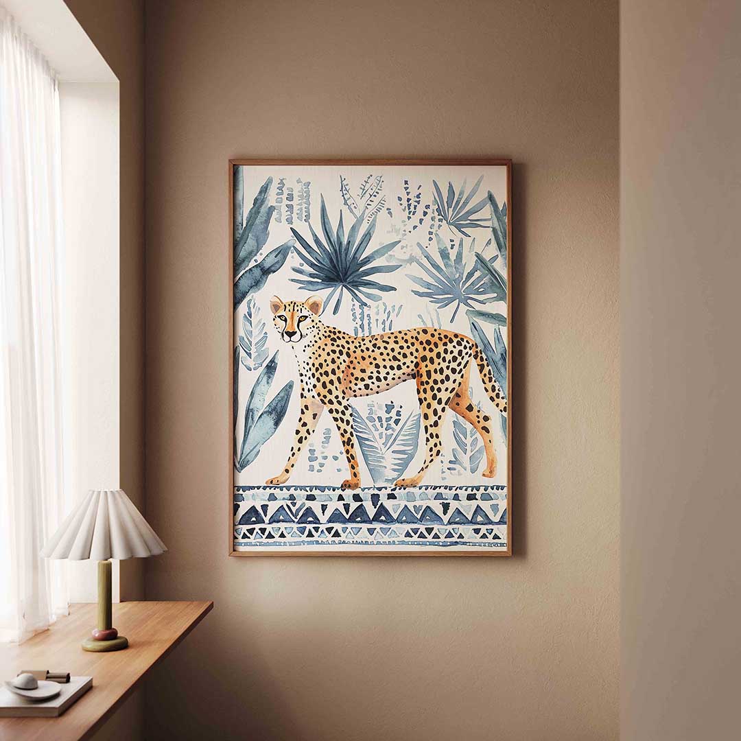 Luipaard en bladeren – staande dieren wanddecoratie van WallArtistic