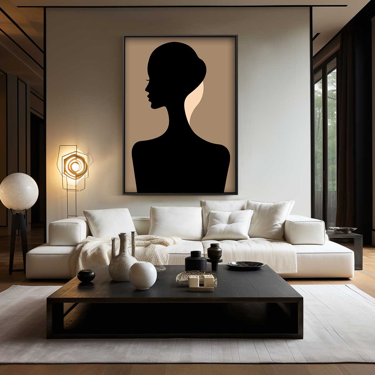 Elegante Silhouet in Profiel – modern portret kunstwerk van WallArtistic