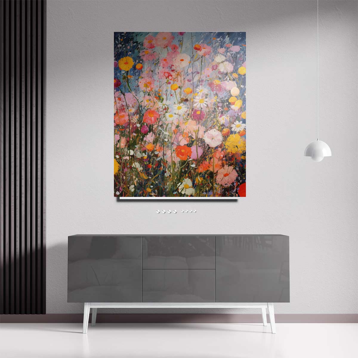 Kleurrijke Bloementuin Schilderij – staande wandkunst voor woonkamer of interieur