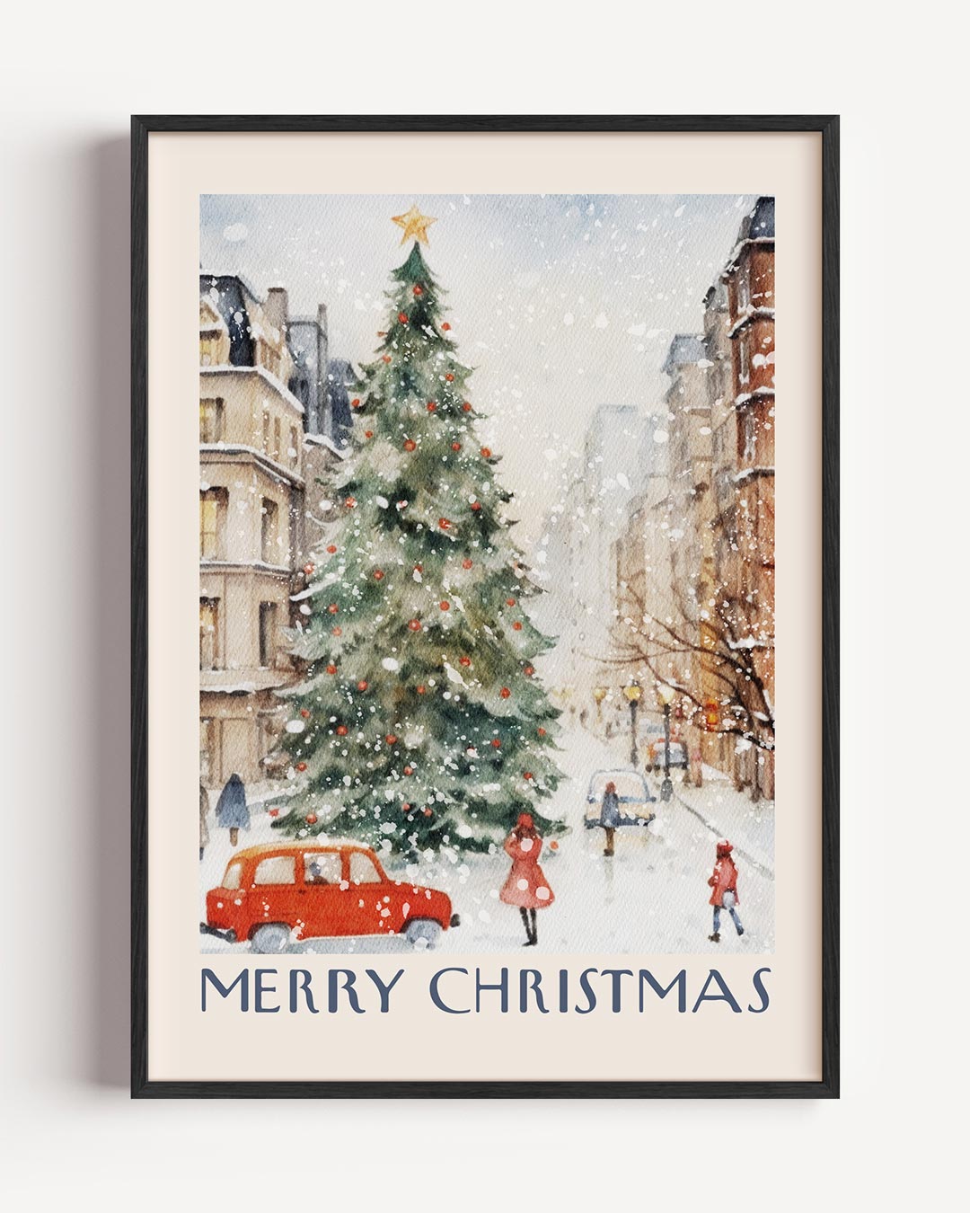 Sfeervolle Kerstmis Straatscène – kerst portret poster als wanddecoratie