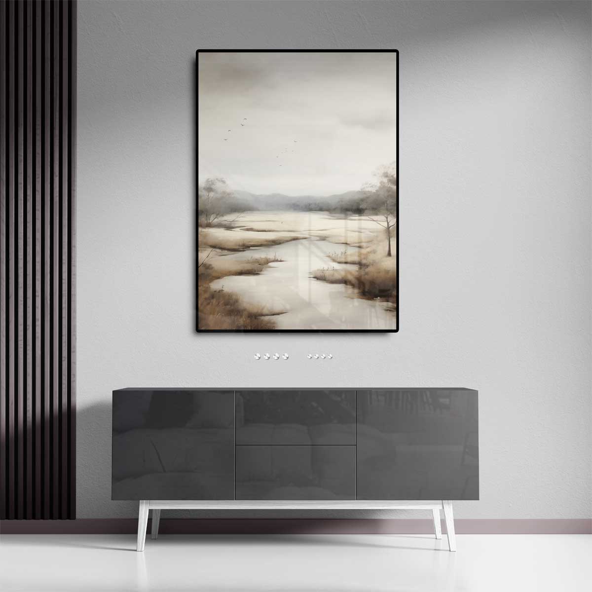 Rustige Waterlandschap in Zacht Tinten – staand kunstwerk voor modern interieur