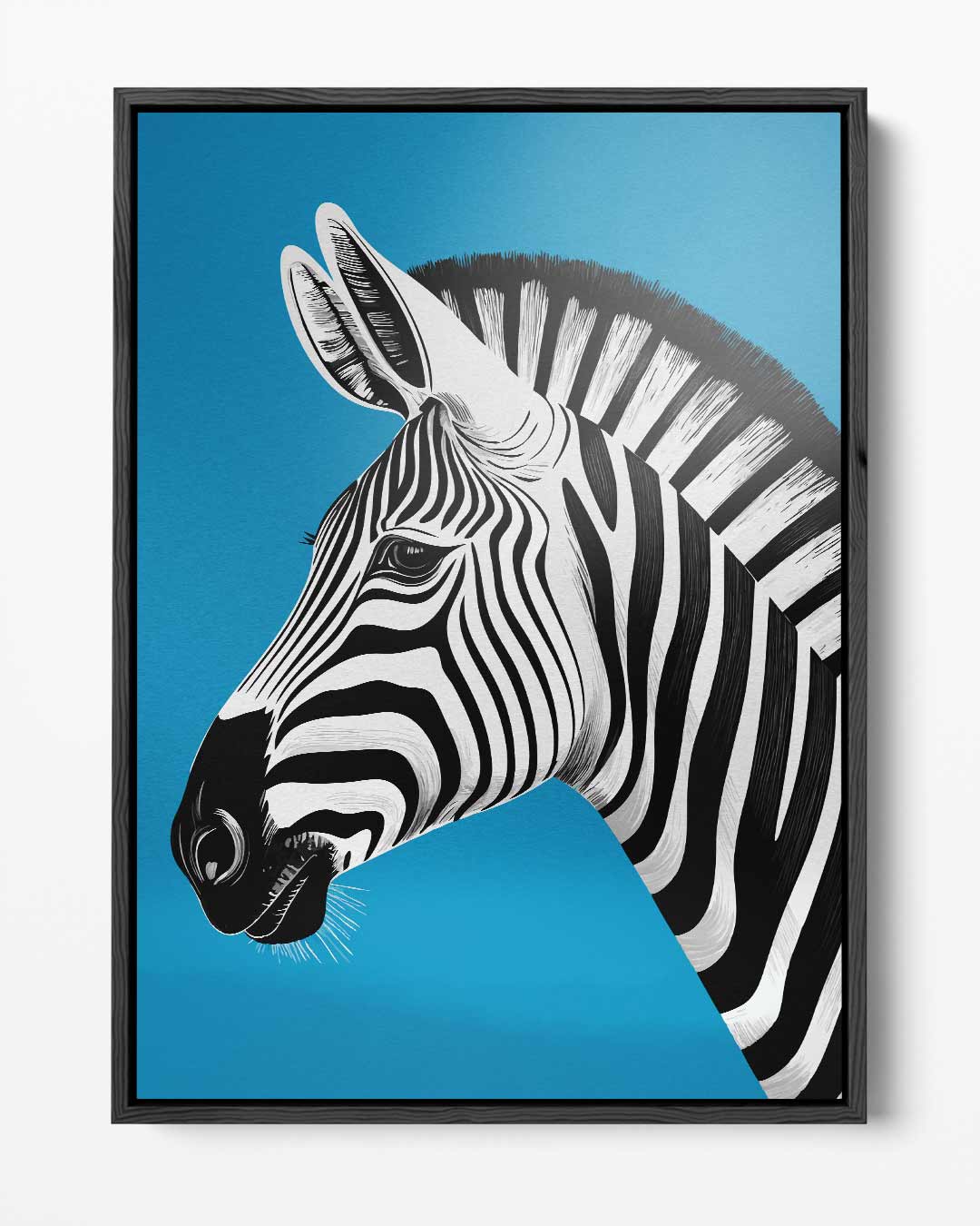 Zebra in het Blauw – portret kunstwerk als wanddecoratie