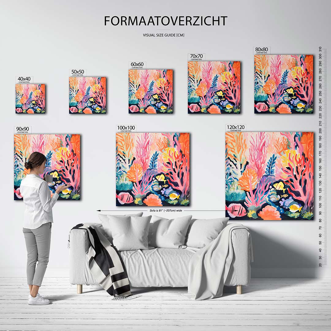 Kleurrijke onderwaterwereld kunstwerk – sfeerbeeld – dit werk toont een levendige onderwaterwereld met kleurrijke koralen en