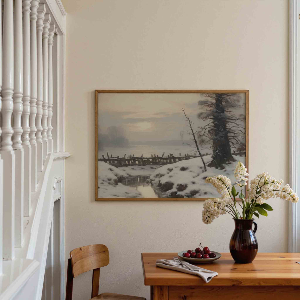 Winterlandschap met sneeuw – liggende illustratie poster als wanddecoratie