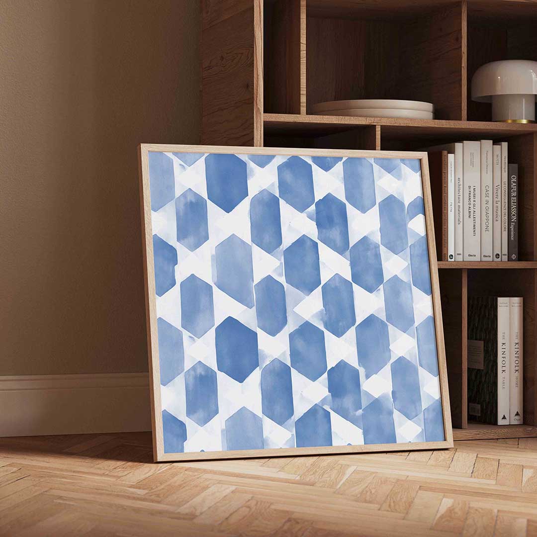 Blauwe geometrische vormen – moderne wandkunst met kleur en vormen als poster