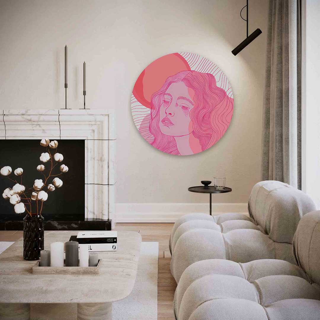 Vrouwelijk portret – abstracte textuur muurcirkel als wanddecoratie