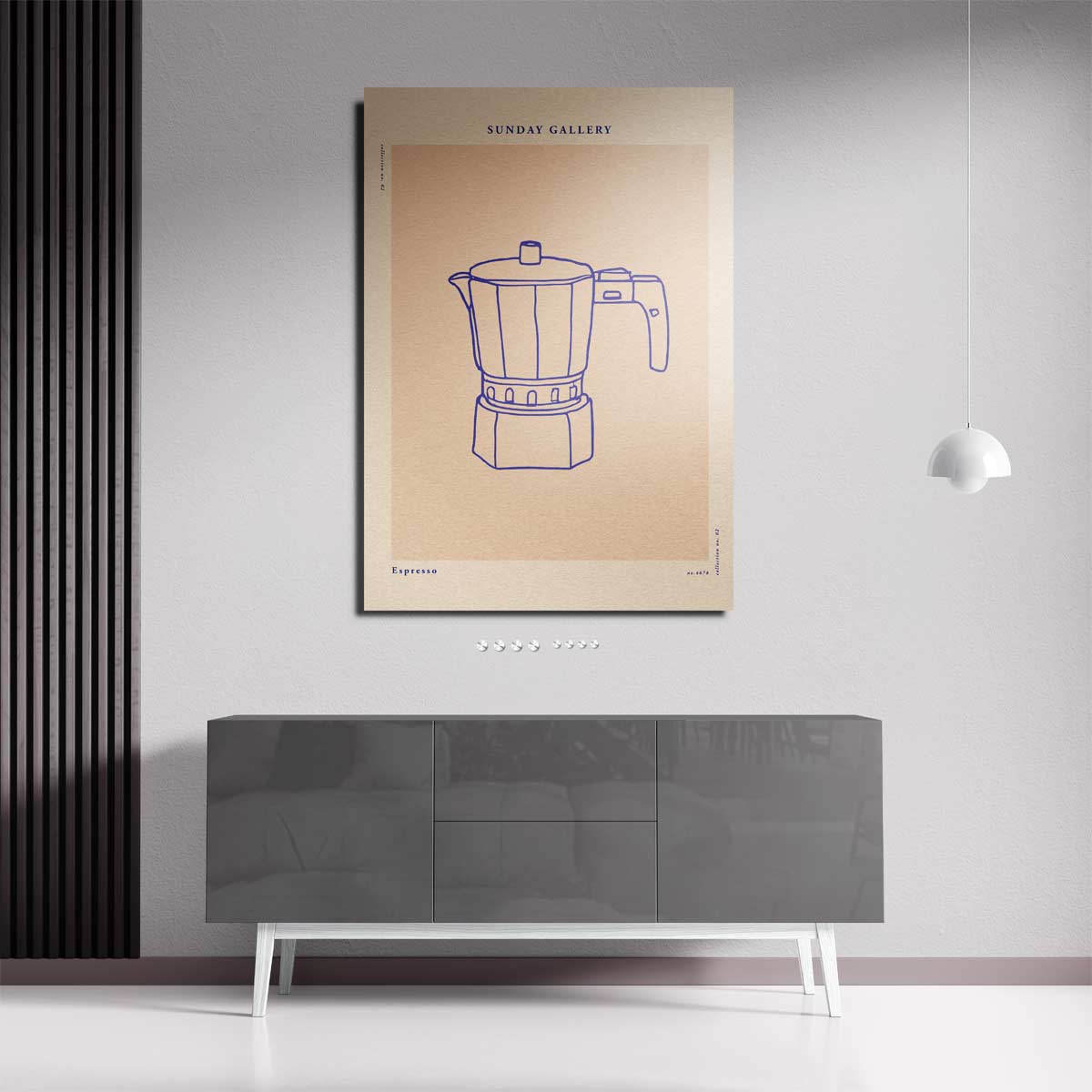 Stijlvolle Espresso Illustratie – staande wandkunst voor woonkamer of interieur