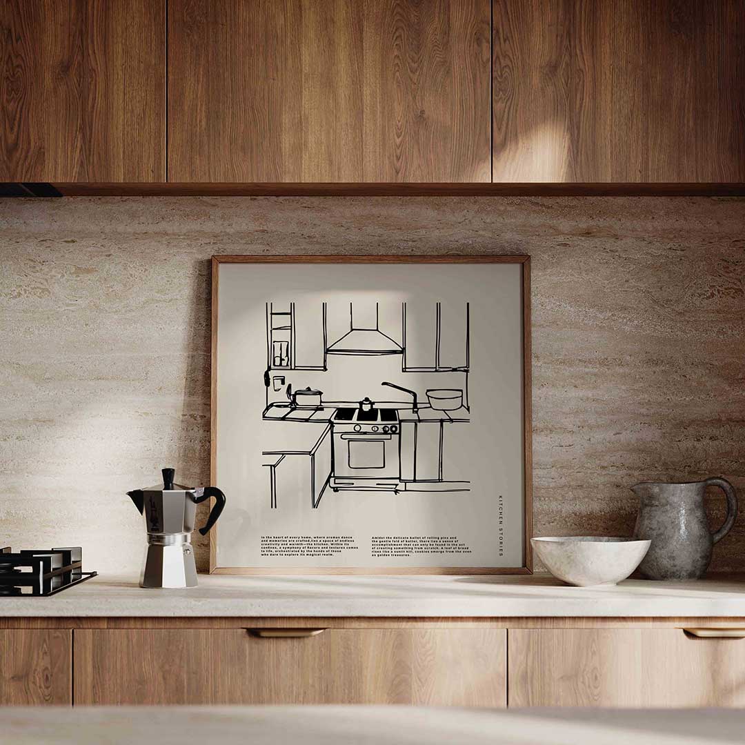 Keuken schets – culinaire wandkunst als vierkante poster