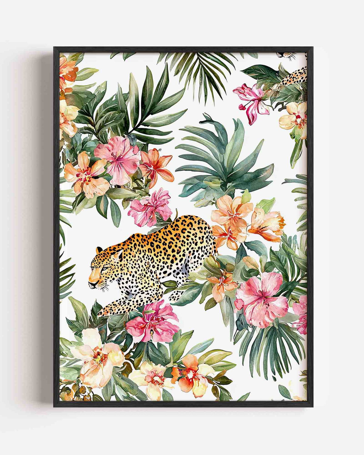 Luipaard en bloemen – dieren portret poster als wanddecoratie