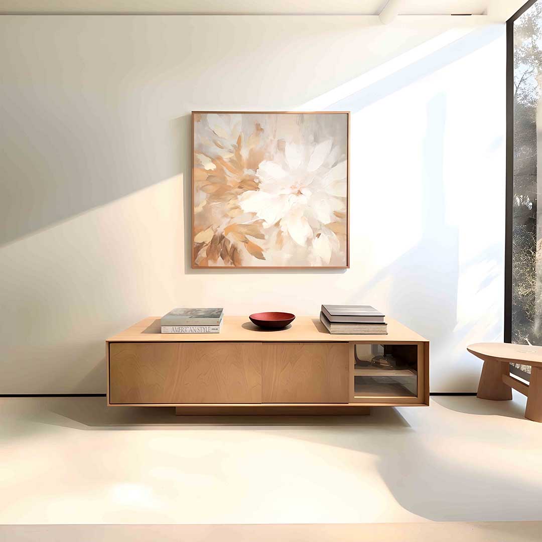 Bloem en bladeren – vierkante abstracte wanddecoratie van WallArtistic
