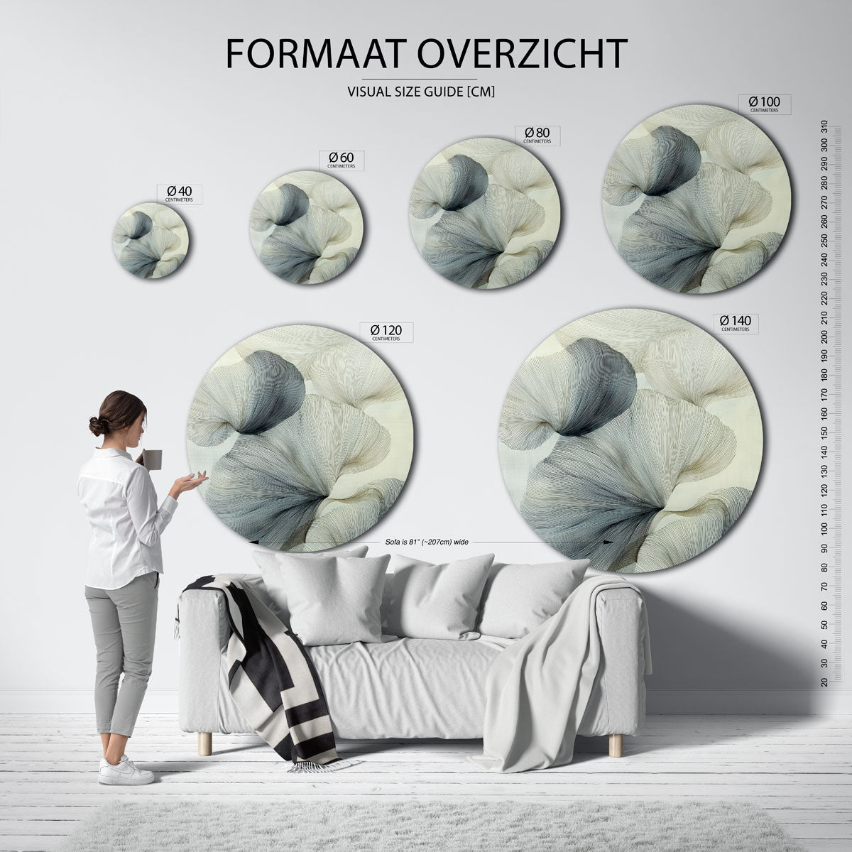 Organische vormen – ronde muurdecoratie met vrouwelijk portret