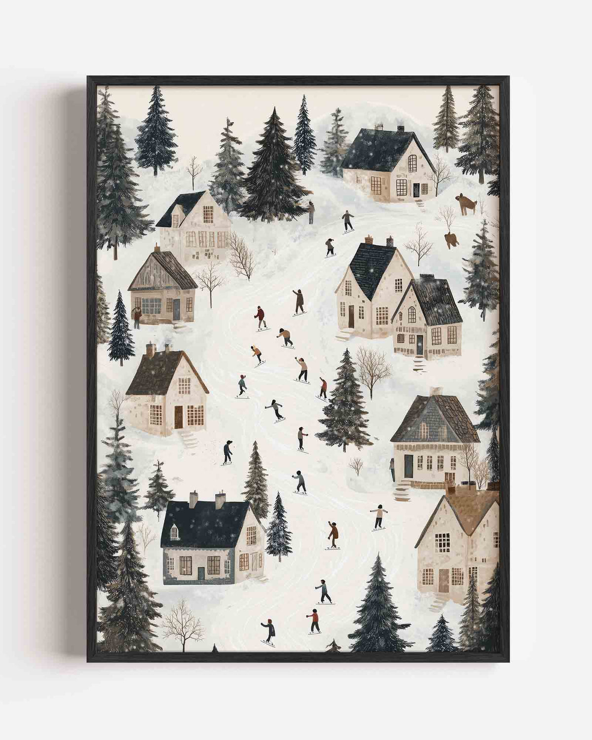 Winterdorp met schaatsers – kids portret poster als wanddecoratie