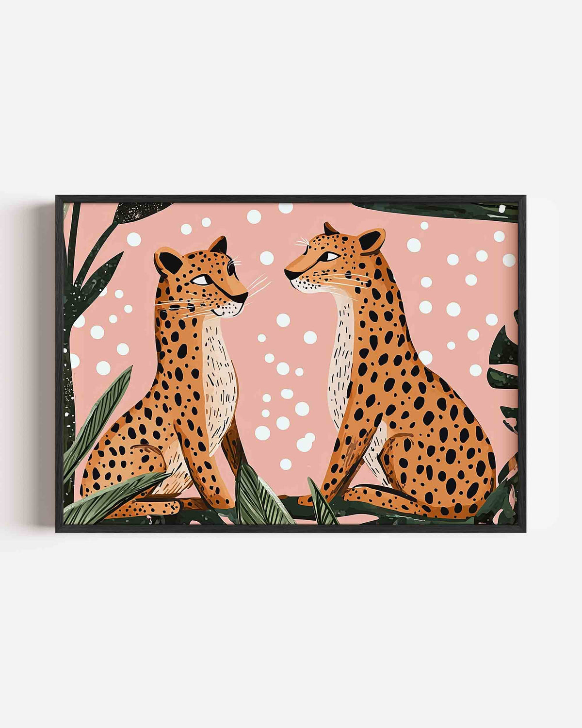 Luipaarden op roze achtergrond – dieren landscape poster als wanddecoratie