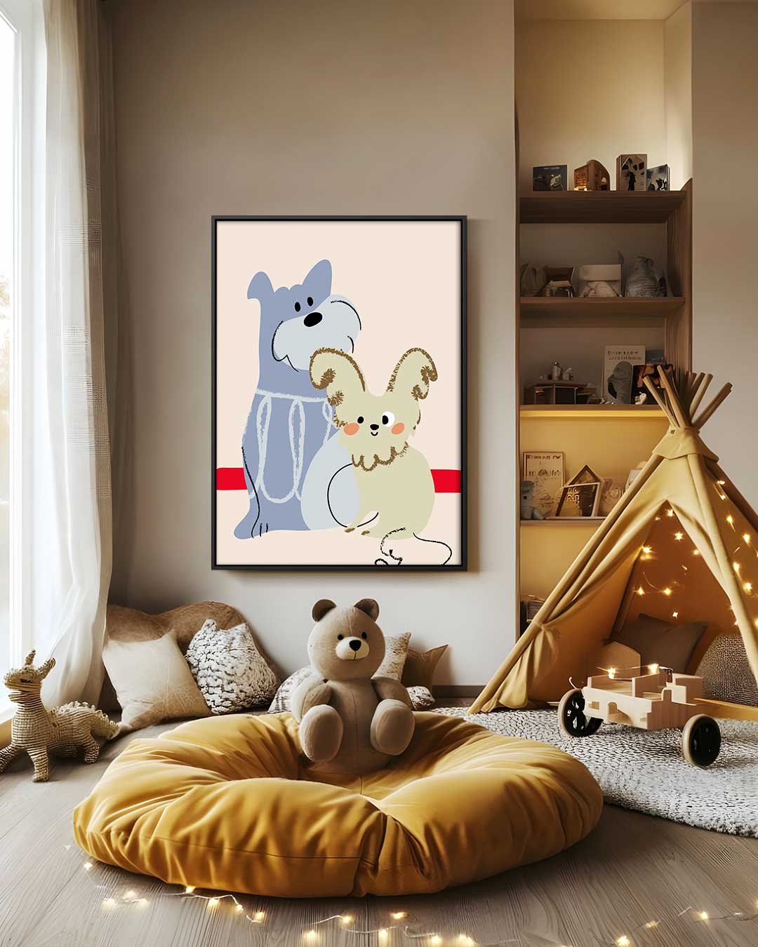 Dierenvrienden Illustratie – modern portret kunstwerk van WallArtistic