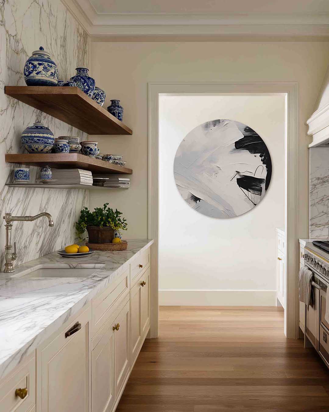 Abstracte zwart wit – moderne abstracte muurcirkel voor aan de muur