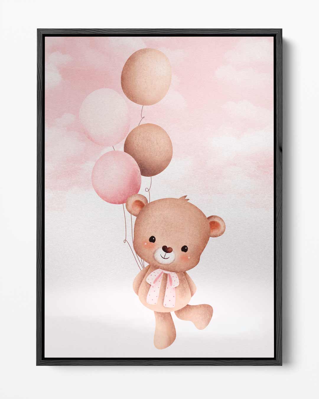 Dromerige Teddy met Ballonnen – portret kunstwerk als wanddecoratie