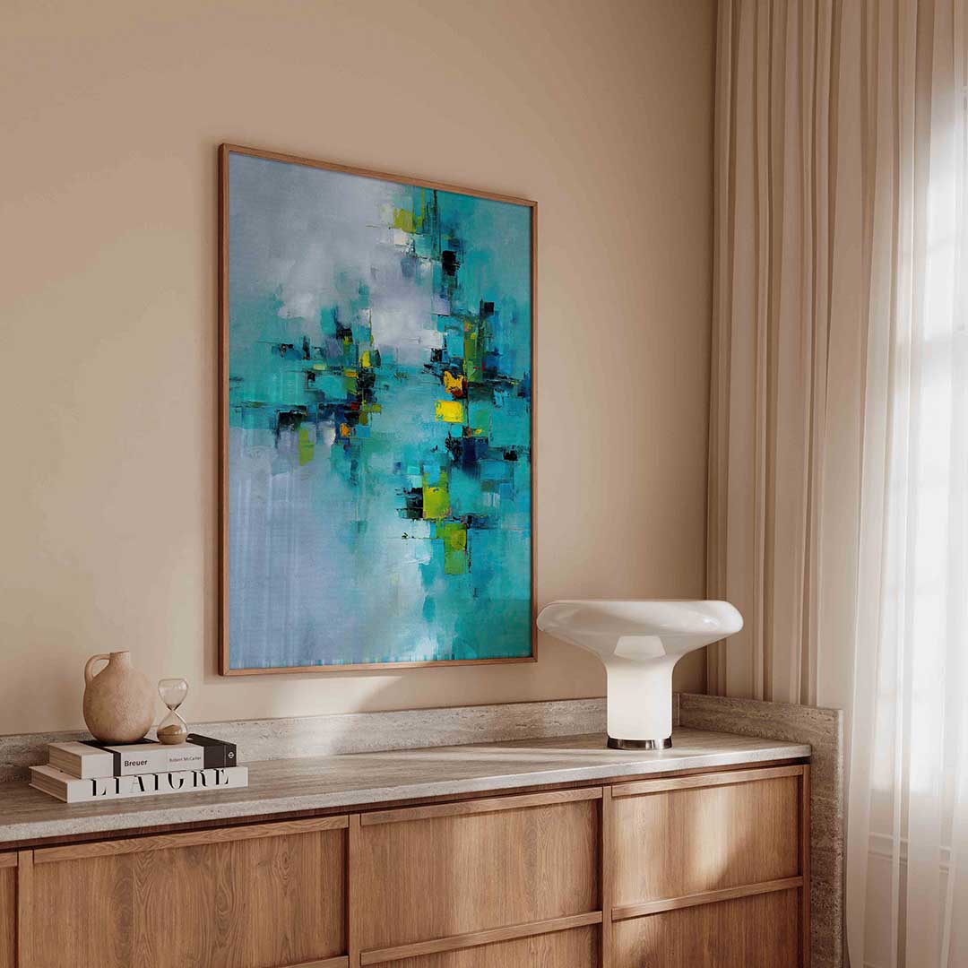 Abstracte blauwe compositie – abstracte poster in staand formaat