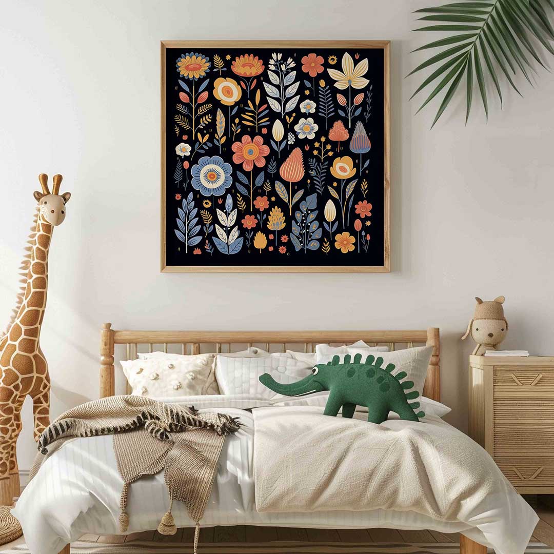 Bloemen en bladeren – vierkante kinderkamer wanddecoratie van WallArtistic